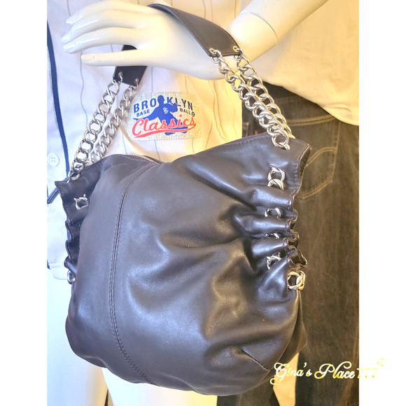 Desmo Made In Italy Calfskin Genuine Dark Brown Cinched Leather Small Handbag - Picture 3 of 11